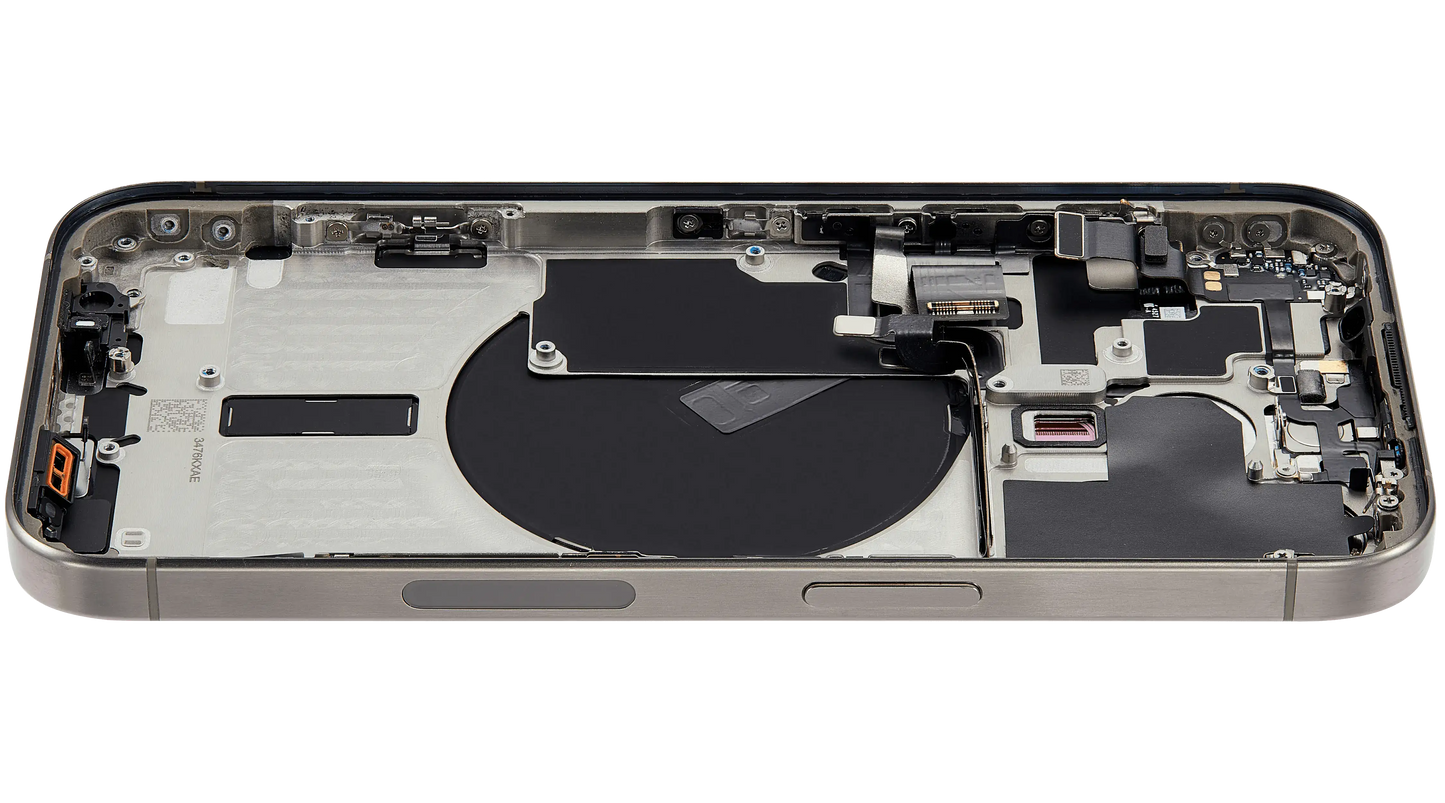 Back Housing W/ Small Parts For iPhone 15 Pro (US Version) (Used OEM Pull: Grade A) (Natural Titanium)