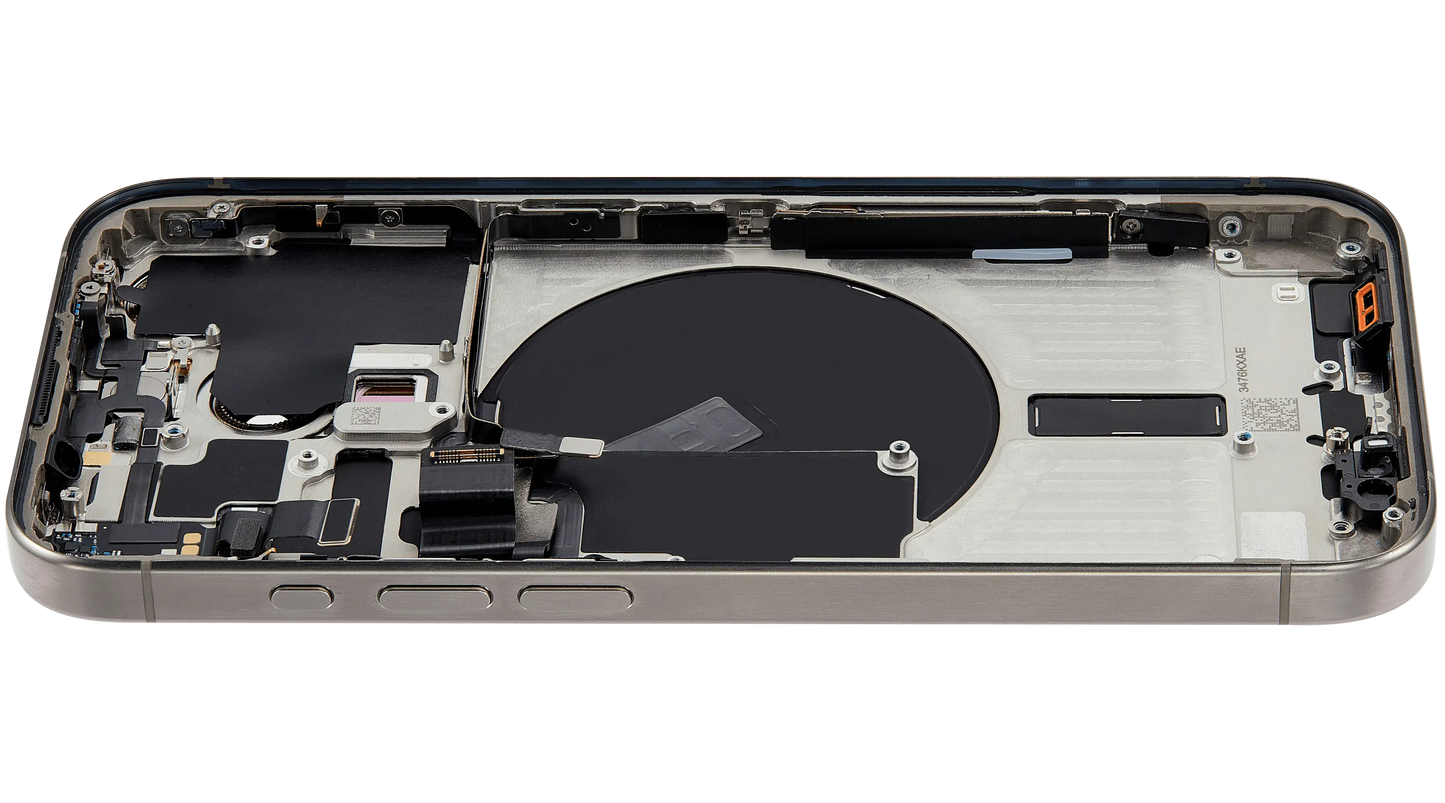 Back Housing W/ Small Parts For iPhone 15 Pro (US Version) (Used OEM Pull: Grade A) (Natural Titanium)