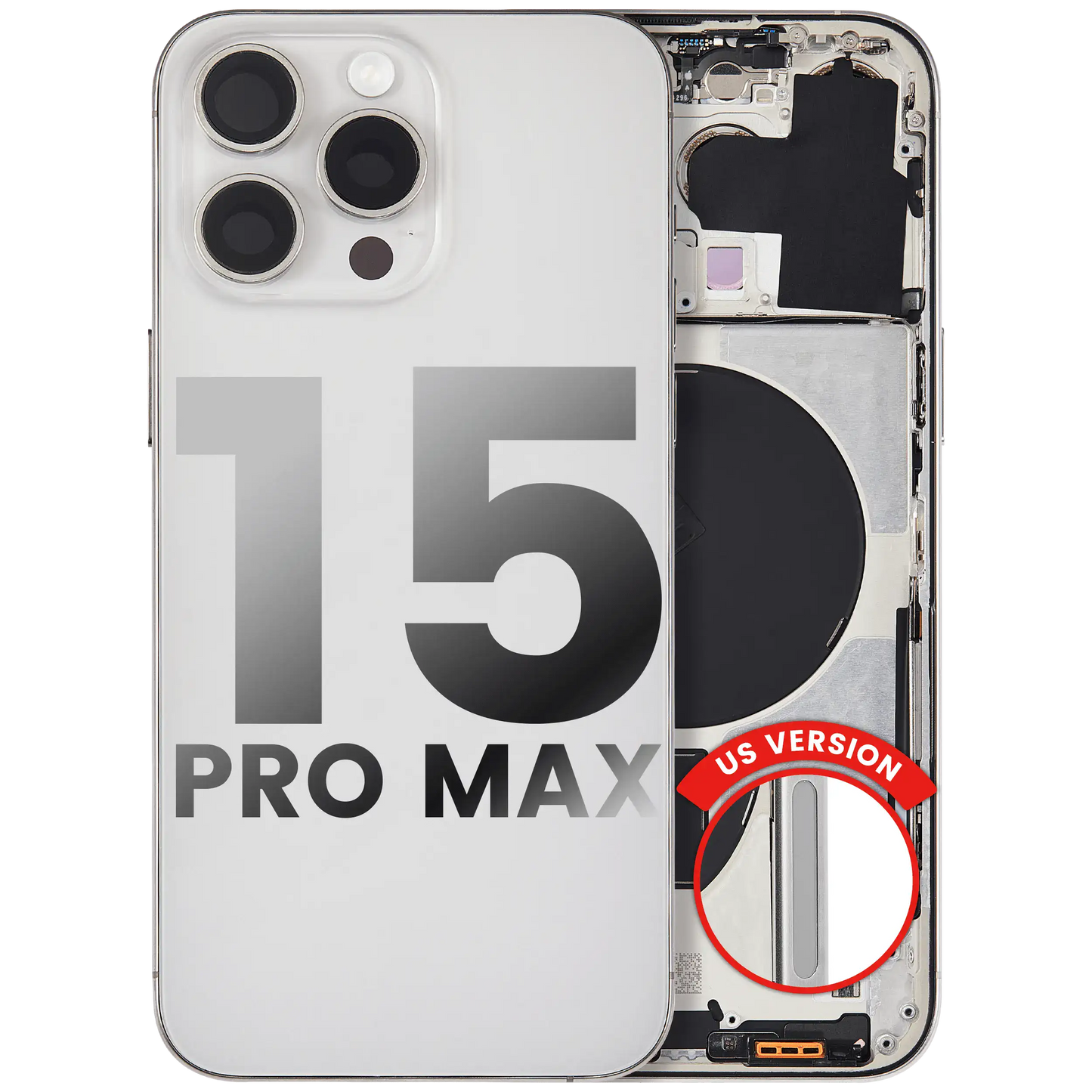 Back Housing W/ Small Parts For iPhone 15 Pro Max (US Version) (Used OEM Pull: Grade A) (White Titanium)