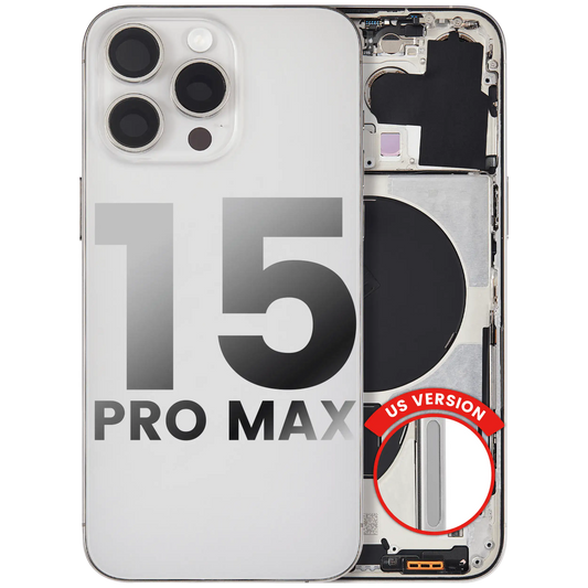 Back Housing W/ Small Parts For iPhone 15 Pro Max (US Version) (Used OEM Pull: Grade A) (White Titanium)