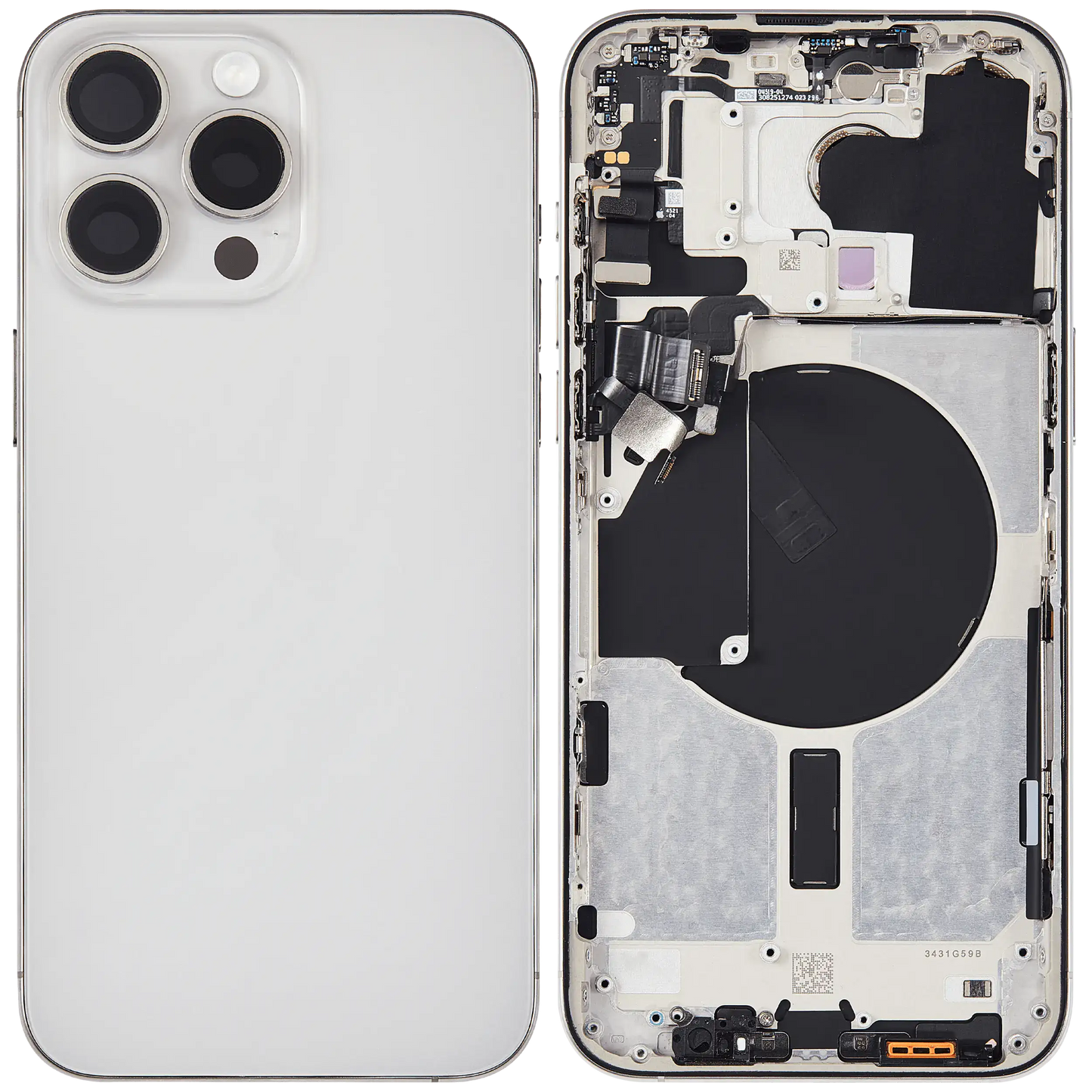 Back Housing W/ Small Parts For iPhone 15 Pro Max (US Version) (Used OEM Pull: Grade A) (White Titanium)