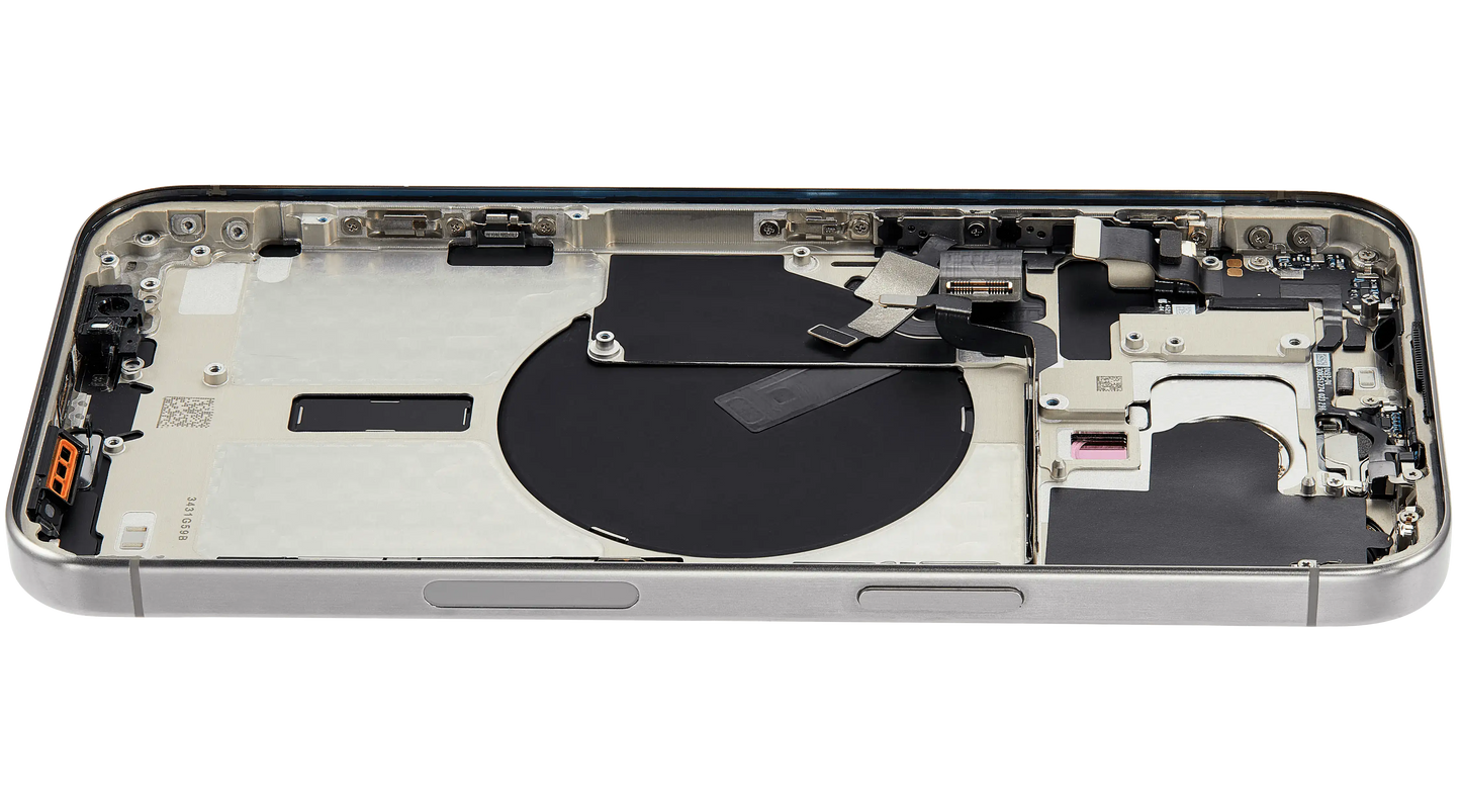 Back Housing W/ Small Parts For iPhone 15 Pro Max (US Version) (Used OEM Pull: Grade A) (White Titanium)