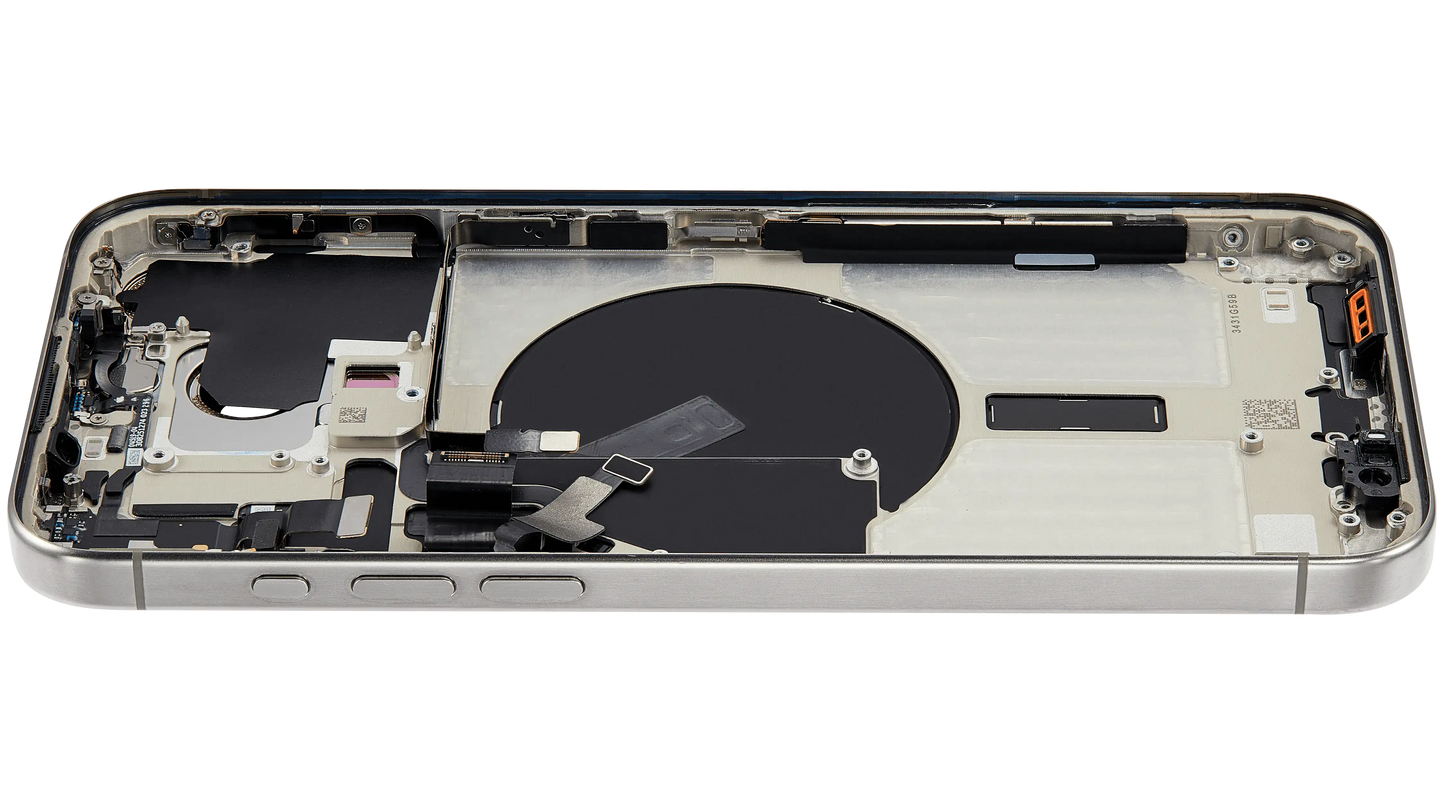 Back Housing W/ Small Parts For iPhone 15 Pro Max (US Version) (Used OEM Pull: Grade A) (White Titanium)