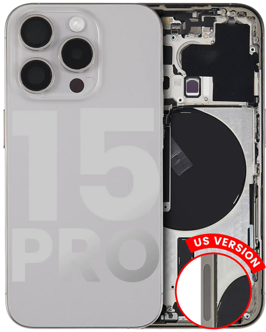 Back Housing W/ Small Parts For iPhone 15 Pro (US Version) (Used OEM Pull: Grade A) (Natural Titanium)