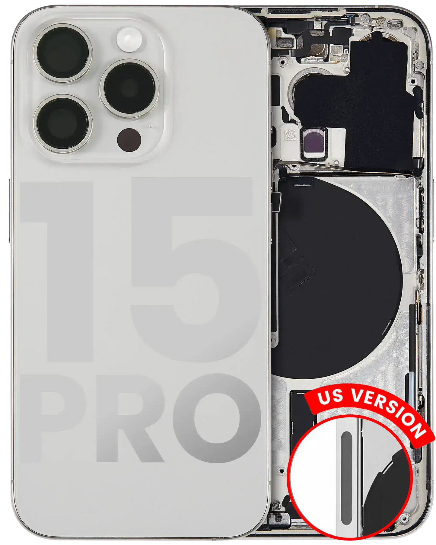 Back Housing W/ Small Parts For iPhone 15 Pro (US Version) (Used OEM Pull: Grade A) (White Titanium)