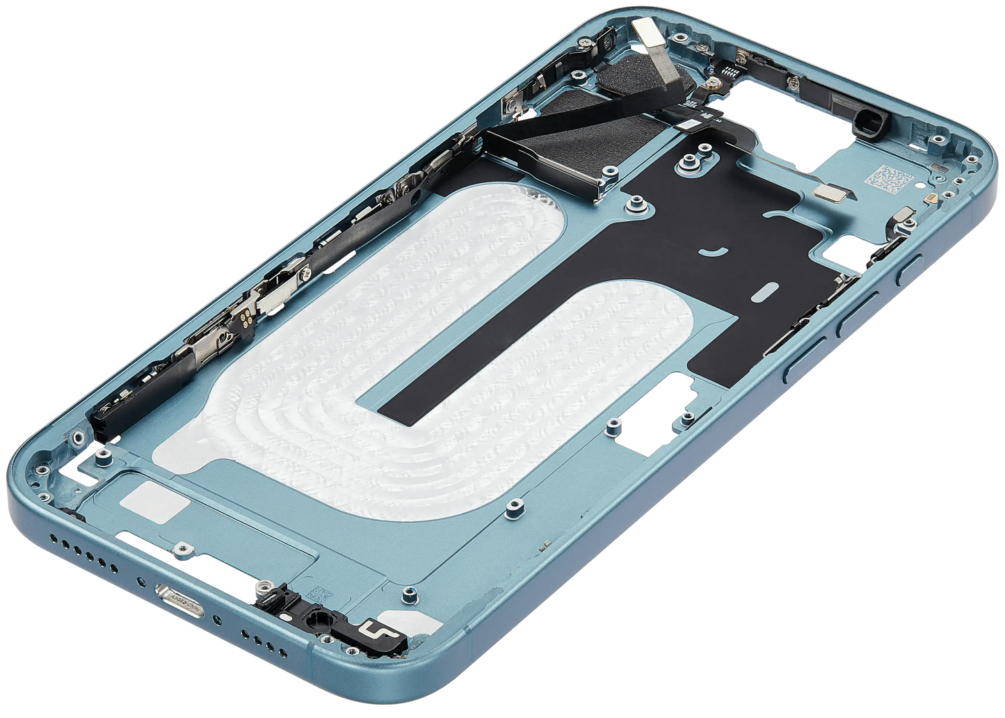 Mid-Frame Housing W/ Charging Port Flex & Small Parts For iPhone 16 Plus (US Version) (Used OEM Pull: Grade A) (Teal)