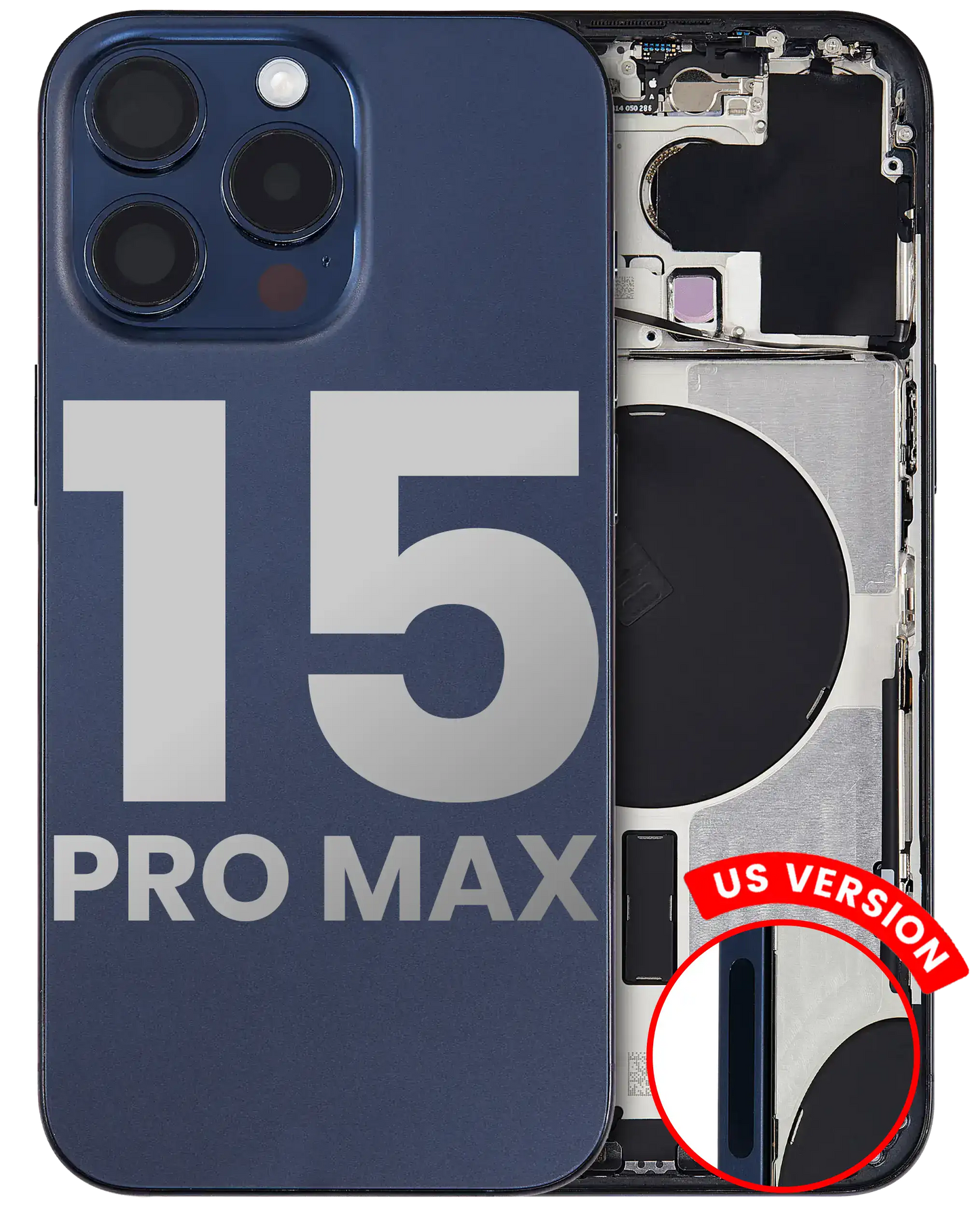 Back Housing W/ Small Parts For iPhone 15 Pro Max (US Version) (Used OEM Pull: Grade B) (Blue Titanium)