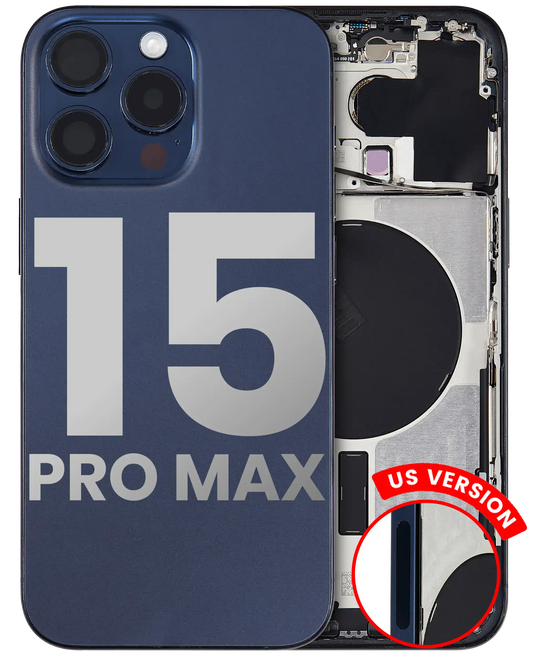 Back Housing W/ Small Parts For iPhone 15 Pro Max (US Version) (Used OEM Pull: Grade B) (Blue Titanium)