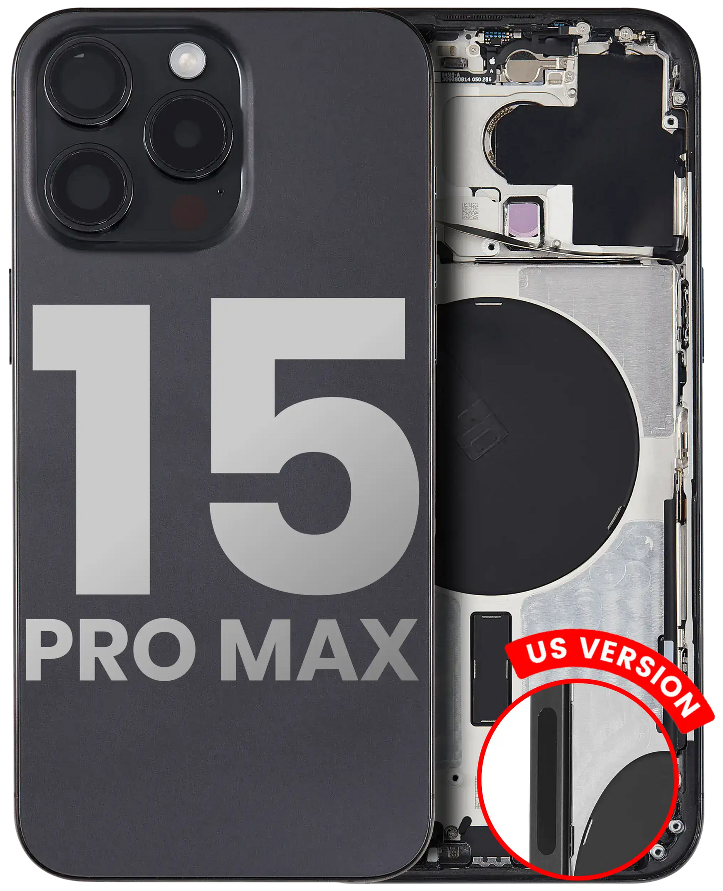 Back Housing W/ Small Parts For iPhone 15 Pro Max (US Version) (Used OEM Pull: Grade B) (Black Titanium)
