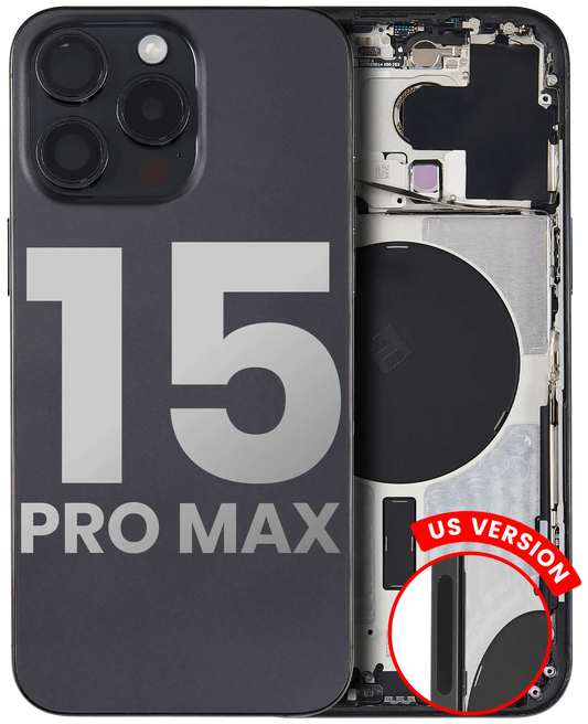 Back Housing W/ Small Parts For iPhone 15 Pro Max (US Version) (Used OEM Pull: Grade B) (Black Titanium)