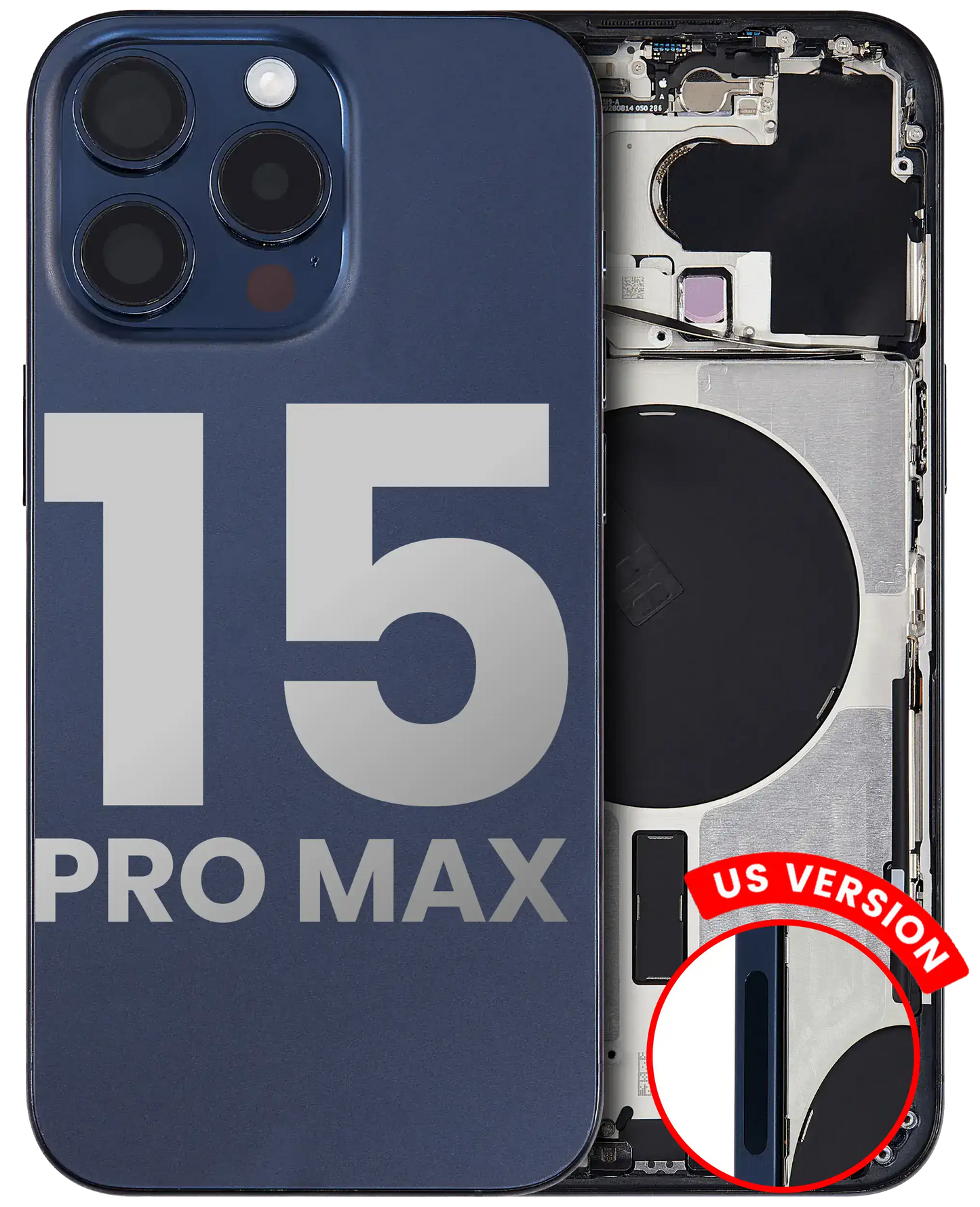 Back Housing W/ Small Parts For iPhone 15 Pro Max (US Version) (Used OEM Pull: Grade A) (Blue Titanium)