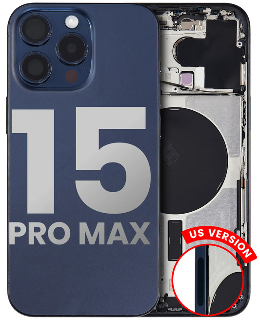 Back Housing W/ Small Parts For iPhone 15 Pro Max (US Version) (Used OEM Pull: Grade A) (Blue Titanium)
