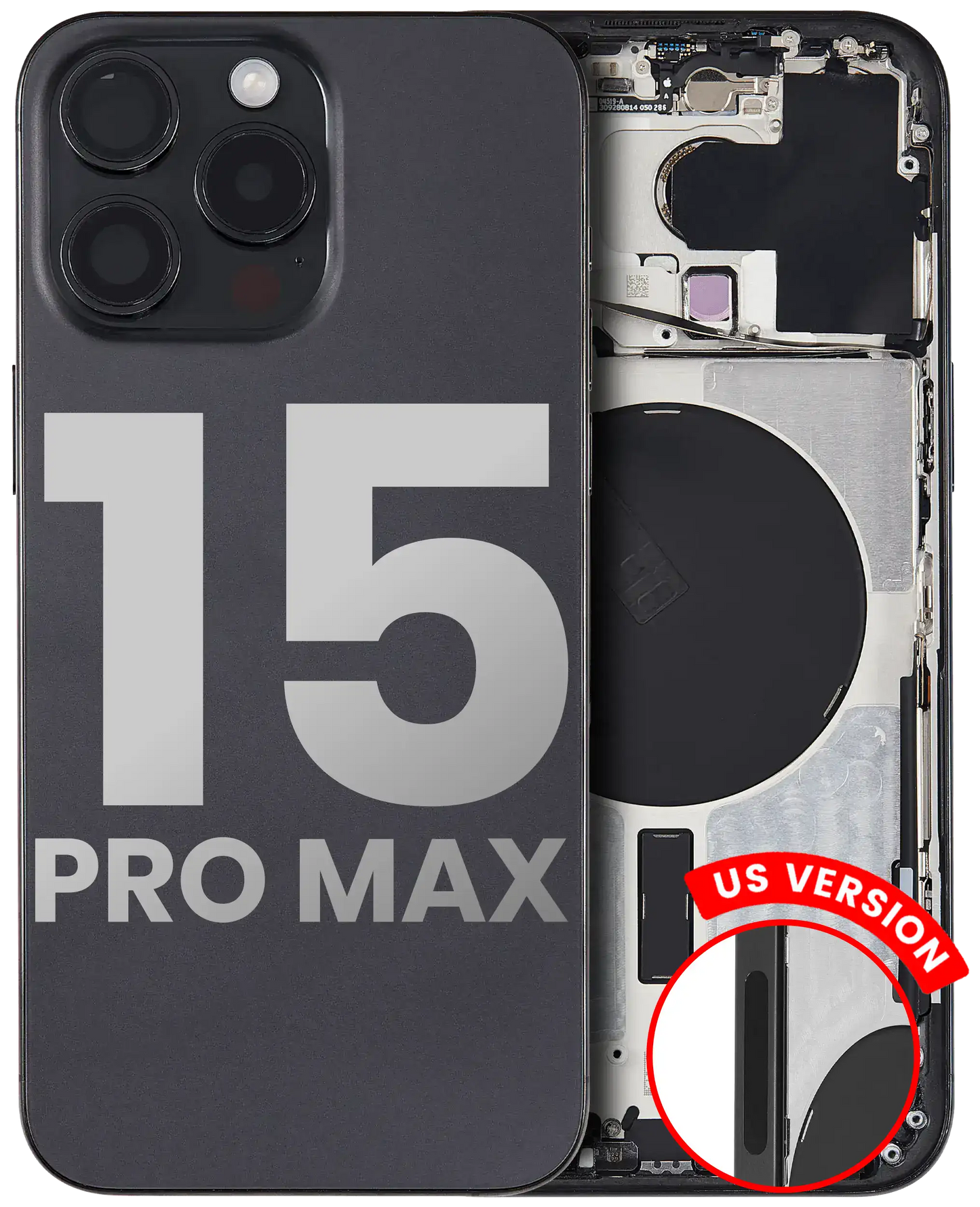 Back Housing W/ Small Parts For iPhone 15 Pro Max (US Version) (Used OEM Pull: Grade A) (Black Titanium)