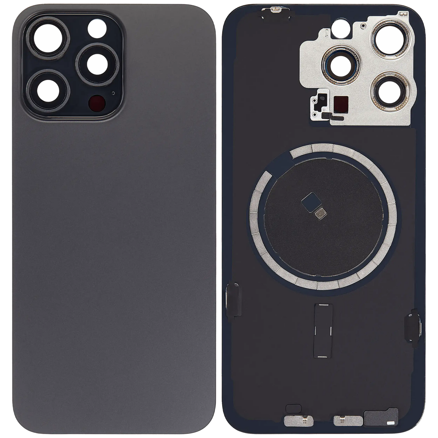 Back Glass w/ MagSafe Magnet For iPhone 15 Pro Max (Aftermarket) (Black Titanium) (No Logo)