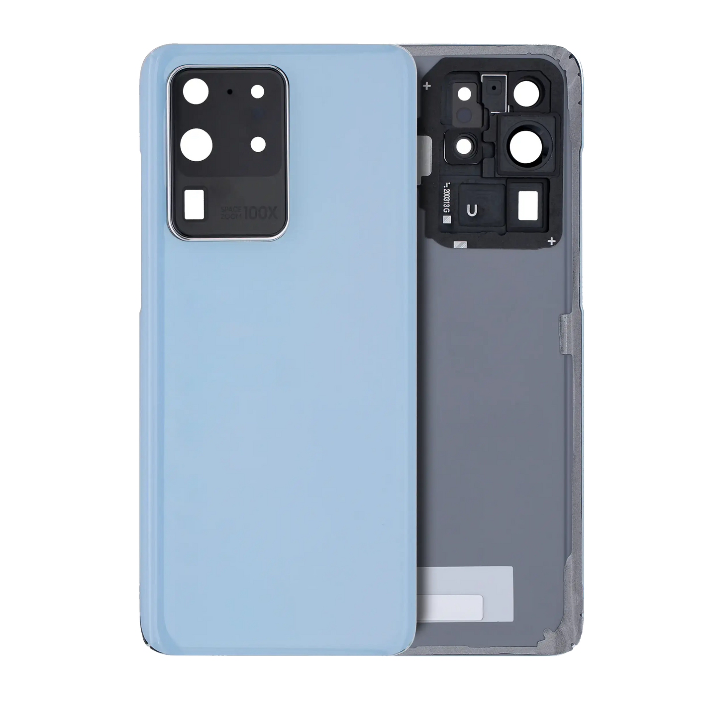 Back Cover Glass With Camera Lens For Samsung Galaxy S20 Ultra 5G (No Logo) (Aftermarket Plus) (Cloud Blue)