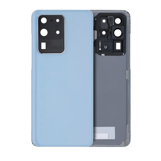 Back Cover Glass With Camera Lens For Samsung Galaxy S20 Ultra 5G (No Logo) (Aftermarket Plus) (Cloud Blue)