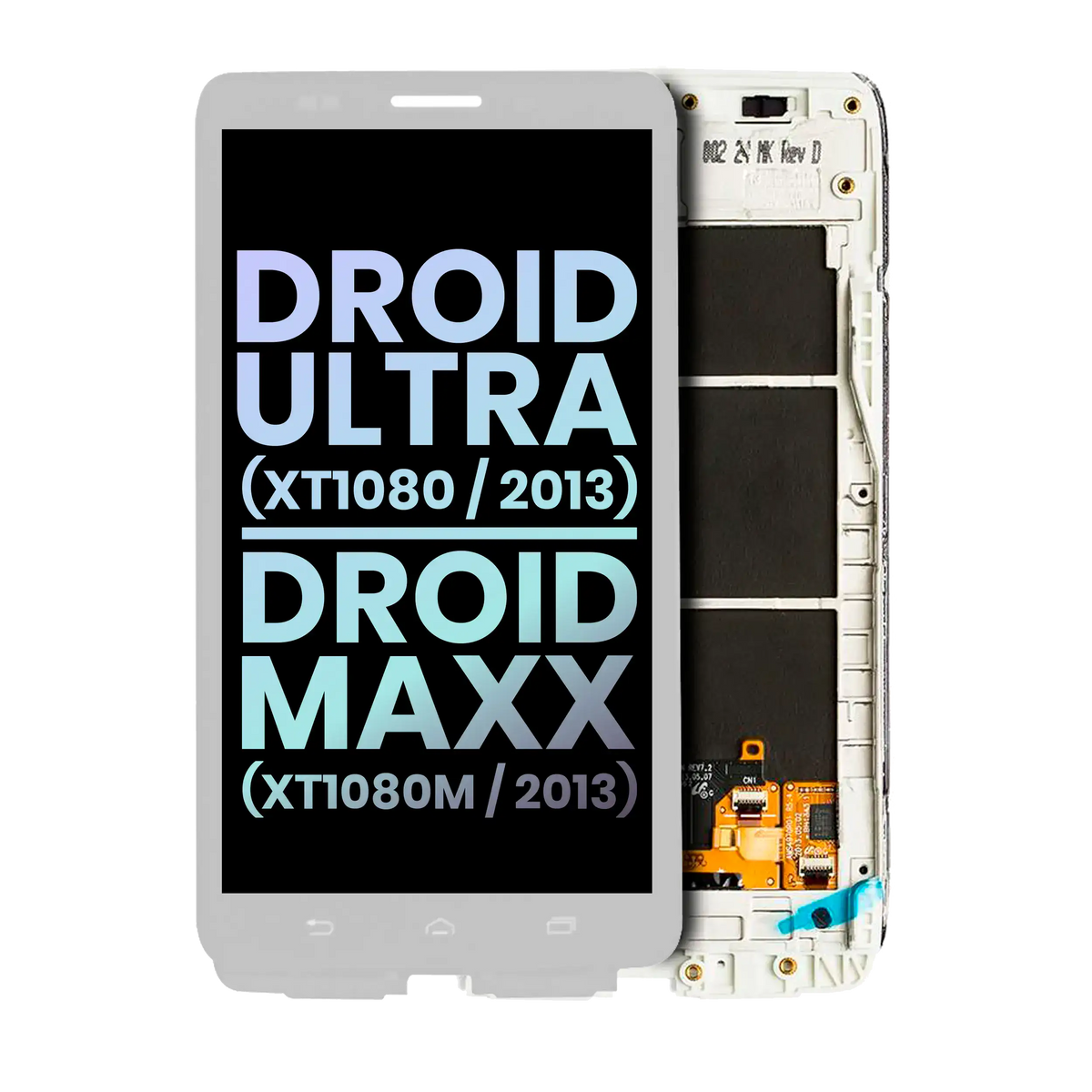 LCD Assembly With Frame for Motorola Droid Maxx (XT1080 / 2013) Genuine OEM White - replacement component front view, SKU 107082546438, image 1