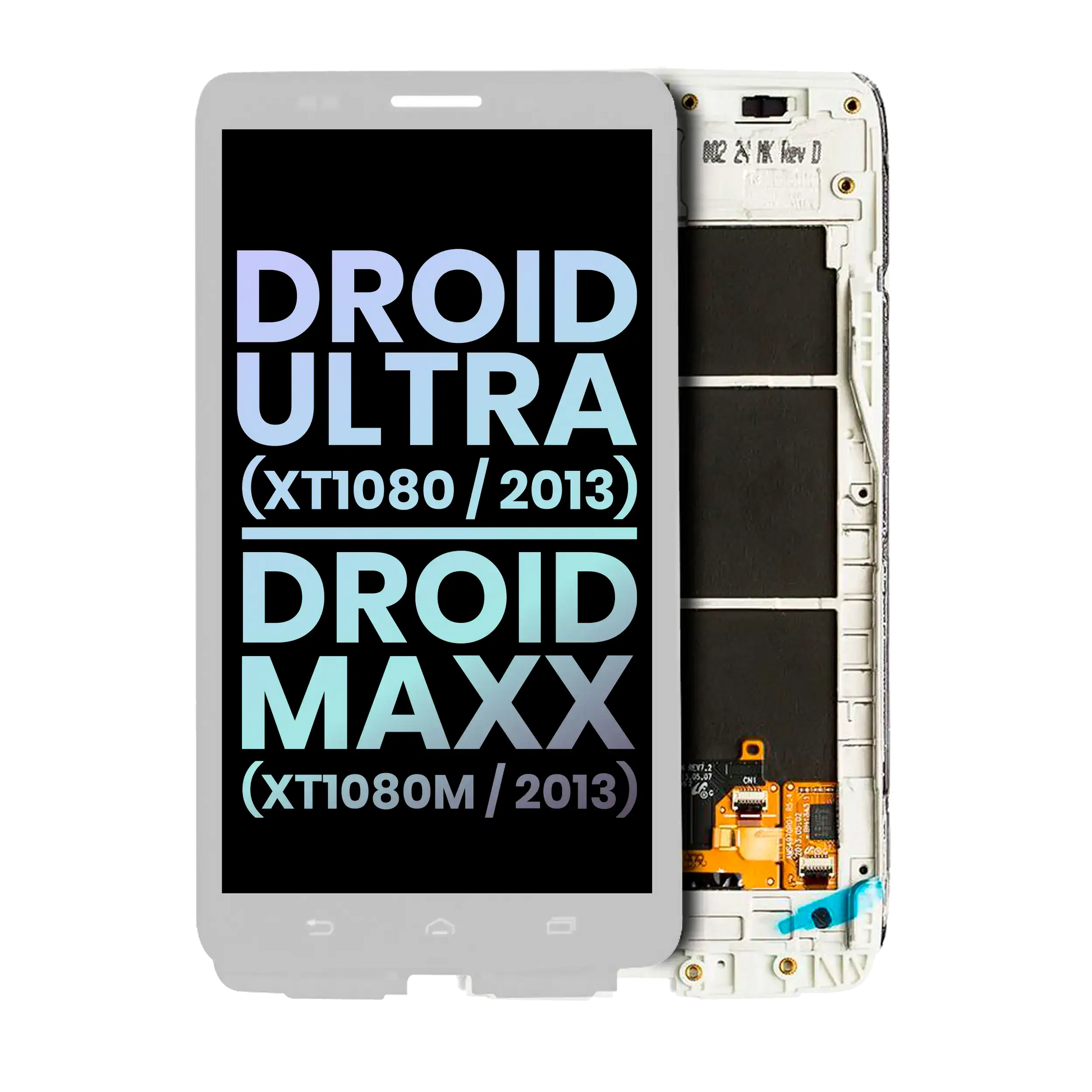 LCD Assembly With Frame for Motorola Droid Maxx (XT1080 / 2013) Genuine OEM White - replacement component front view, SKU 107082546438, image 1