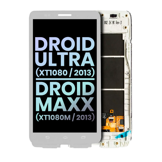 LCD Assembly With Frame for Motorola Droid Maxx (XT1080 / 2013) Genuine OEM White - replacement component front view, SKU 107082546438, image 1