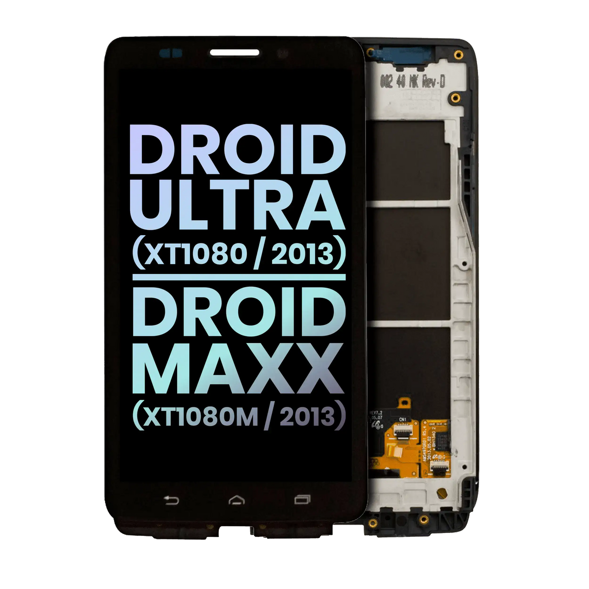 LCD Assembly With Frame for Motorola Droid Maxx (XT1080 / 2013) Genuine OEM Black - replacement component front view, SKU 107082546437, image 1