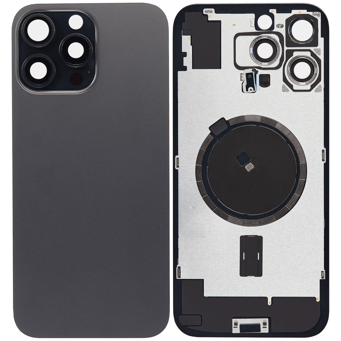 Back Glass w/ MagSafe Magnet & NFC & Flashlight Flex For iPhone 16 Pro Max (Aftermarket) (Black Titanium) (No Logo)