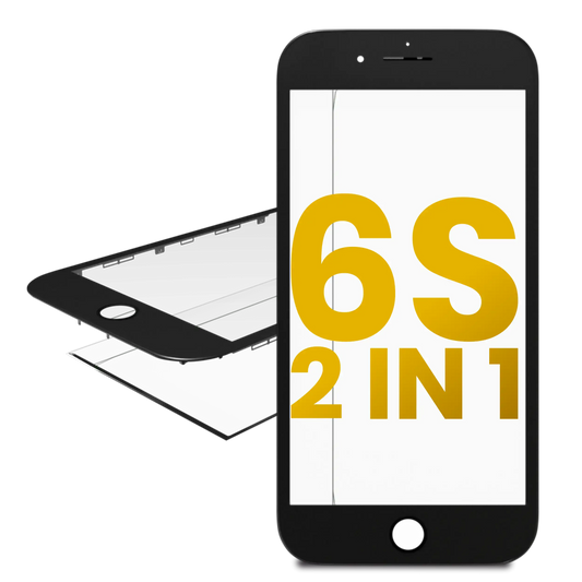Glass With Frame Pre-Installed For iPhone 6S (Black) (Premium / 2 in 1) (2 Pack)