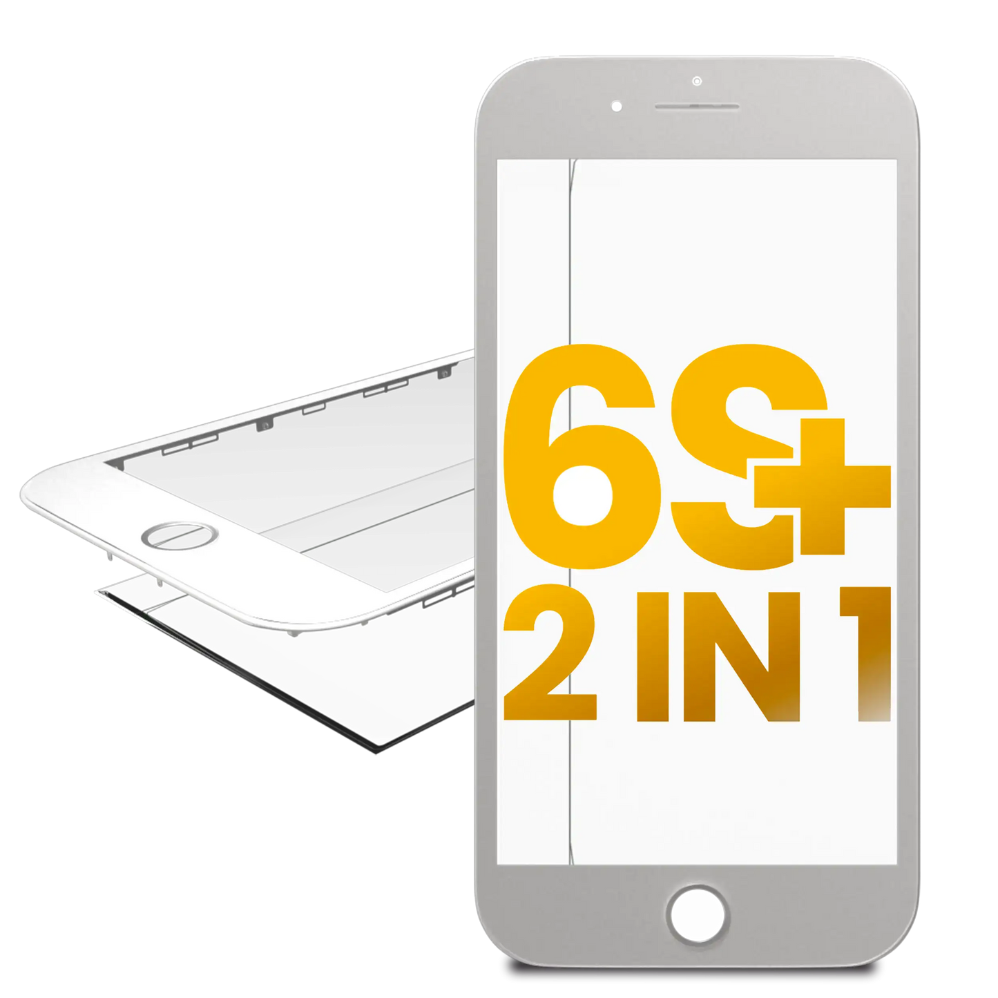 2 in 1 (Front Glass + Frame Pre-Installed) For iPhone 6S Plus (White) (2 Pack)