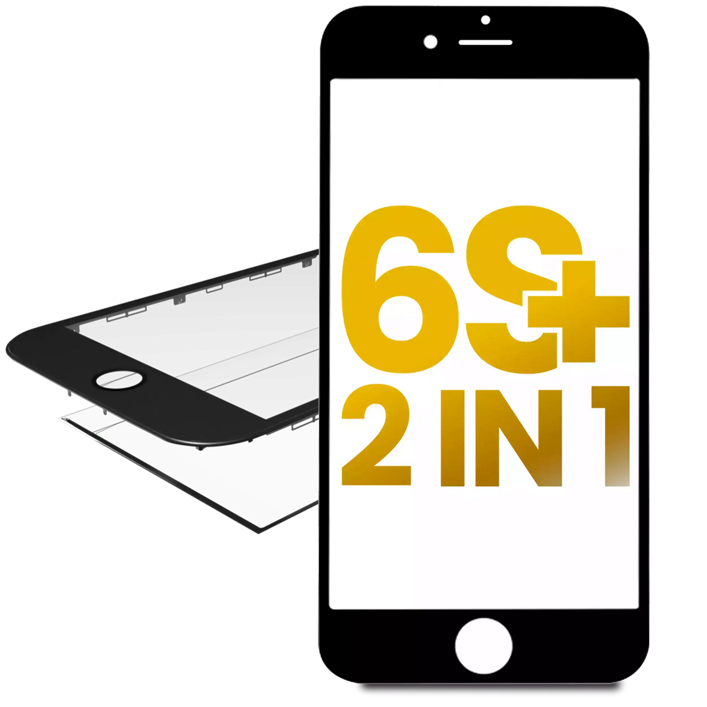 2 in 1 (Front Glass + Frame Pre-Installed) For iPhone 6S Plus (2 Pack) (Black)