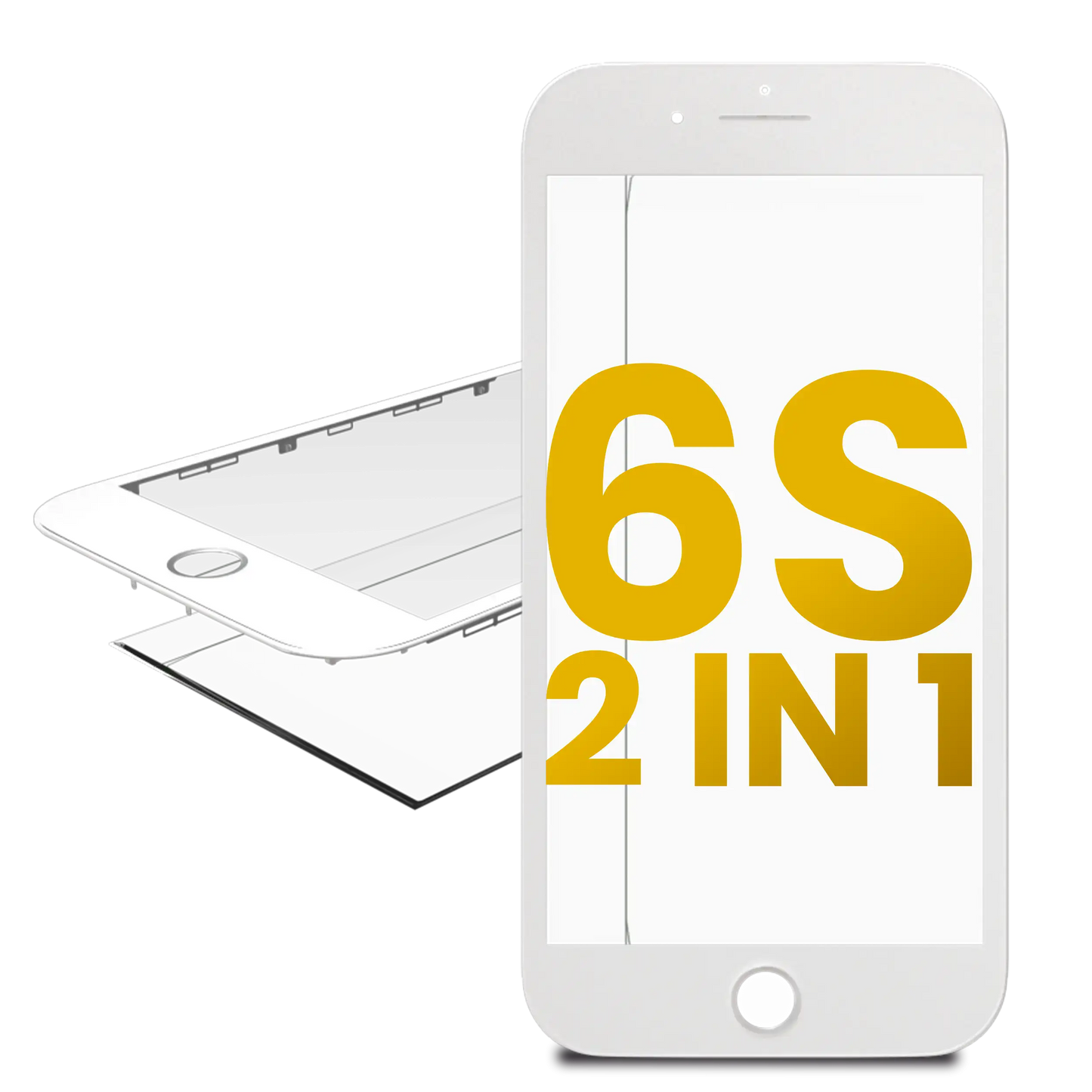 2 in 1 (Front Glass + Frame Pre-Installed) For iPhone 6S (2 Pack) (White)