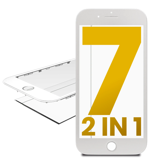 2 in 1 (Front Glass + Frame Pre-Installed) For iPhone 7 (2 Pack) (White)