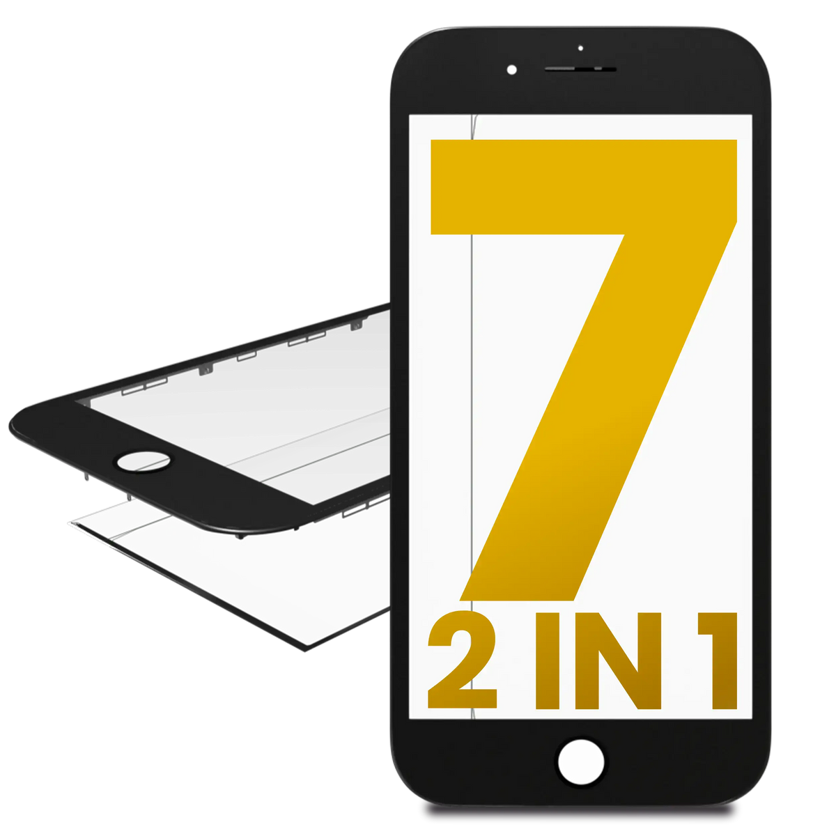 2 in 1 (Front Glass + Frame Pre-Installed) For iPhone 7 (2 Pack) (Black)