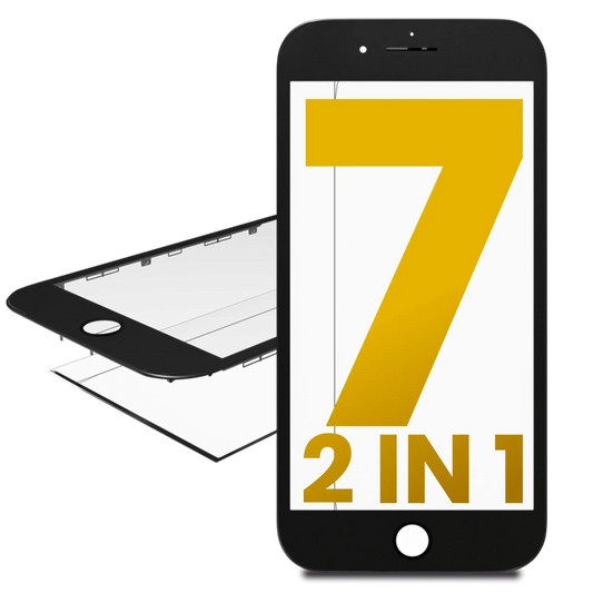 2 in 1 (Front Glass + Frame Pre-Installed) For iPhone 7 (2 Pack) (Black)