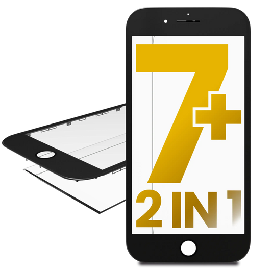 Glass With Frame Pre-Installed For iPhone 7 Plus (Black) (Premium / 2 in 1) (2 Pack)