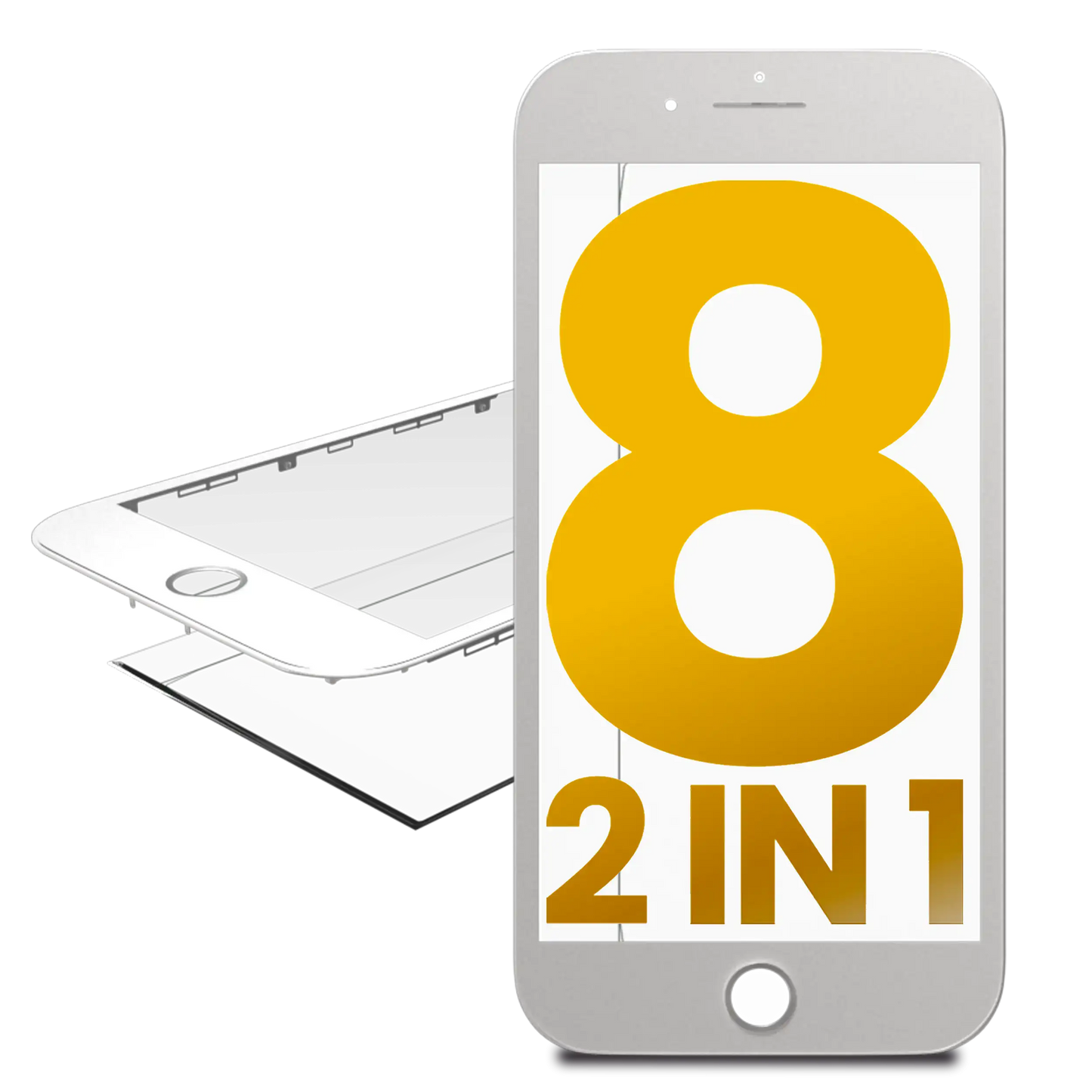 2 in 1 (Front Glass + Frame) For iPhone 8 (2 Pack) (White)