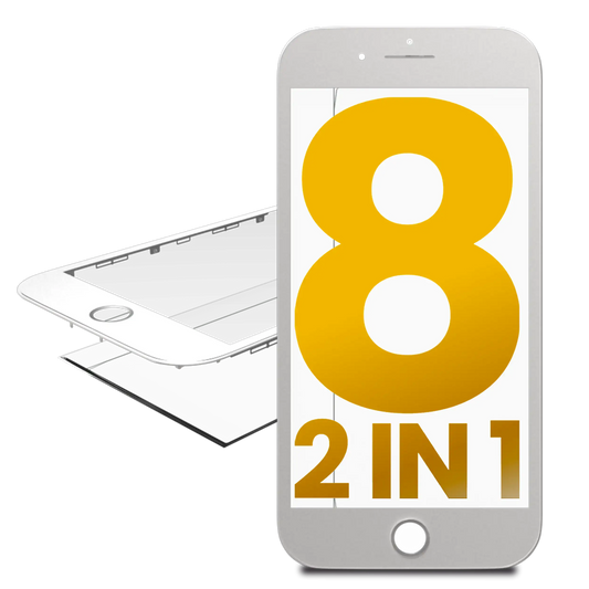 2 in 1 (Front Glass + Frame) For iPhone 8 (2 Pack) (White)