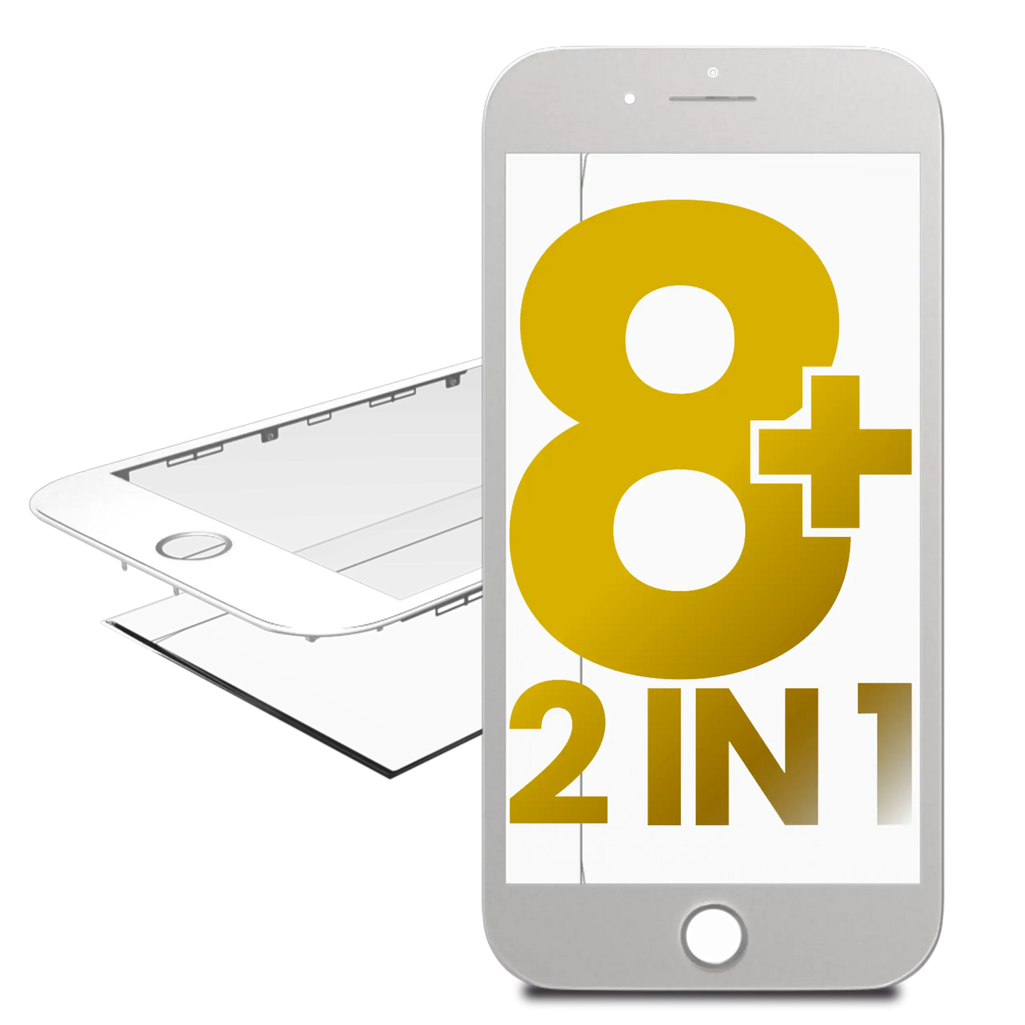 Glass With Frame Pre-Installed For iPhone 8 Plus (White) (Premium / 2 in 1) (2 Pack)
