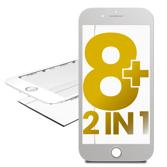 Glass With Frame Pre-Installed For iPhone 8 Plus (White) (Premium / 2 in 1) (2 Pack)