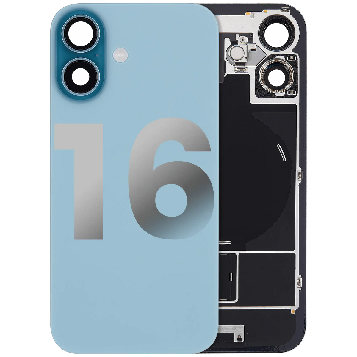 Back Glass w/ MagSafe Magnet & NFC & Flashlight Flex For iPhone 16 (Used OEM Pull: Grade B) (Teal) — product photo 1