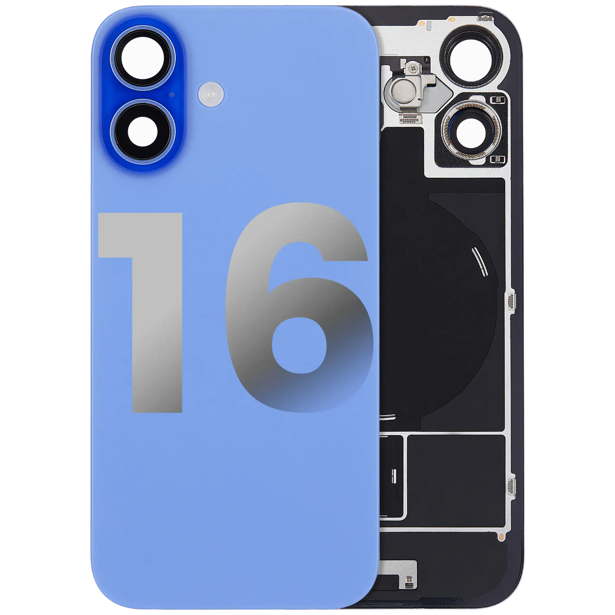 Back Glass w/ MagSafe Magnet & NFC & Flashlight Flex For iPhone 16 (Used OEM Pull: Grade B) (Ultramarine) — product photo 1