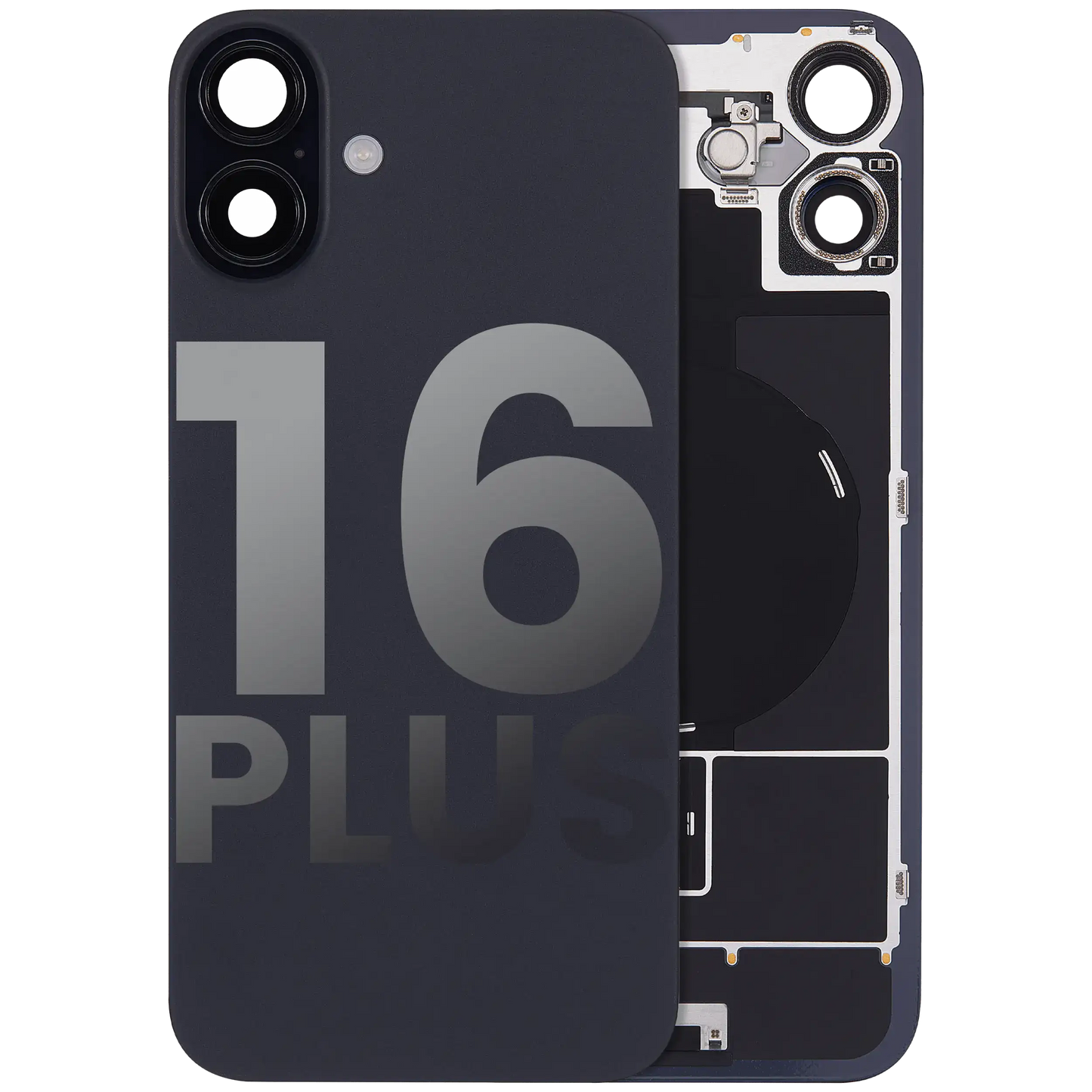 Back Glass w/ MagSafe Magnet & NFC & Flashlight Flex For iPhone 16 Plus (Used OEM Pull: Grade B) (Black)