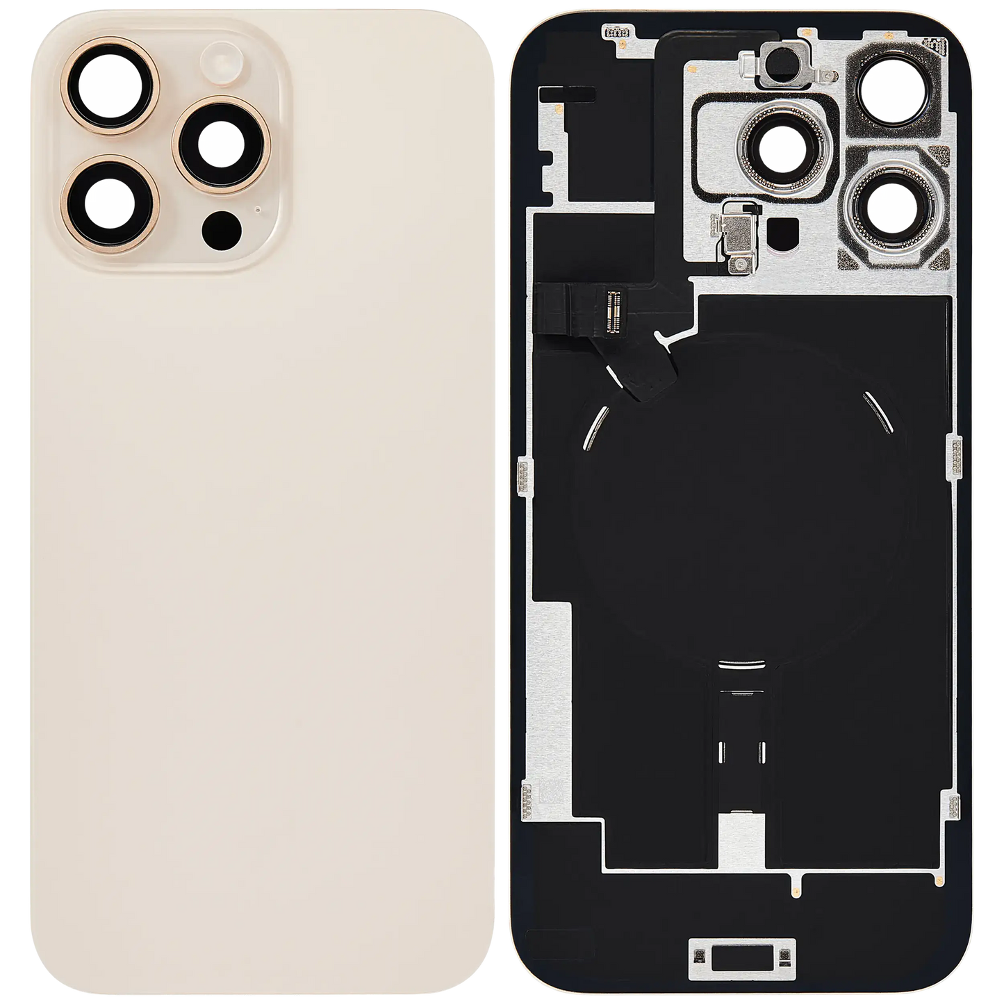 Back Glass w/ MagSafe Magnet & NFC & Flashlight Flex For iPhone 16 Pro Max (Used OEM Pull: Grade A) (Desert Titanium)