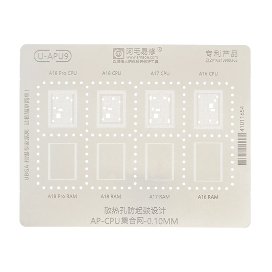 A16-A18 Pro U-APU9 0.10MM CPU RAM BGA Reballing Stencil For iPhone 15 Pro Max (Amaoe)