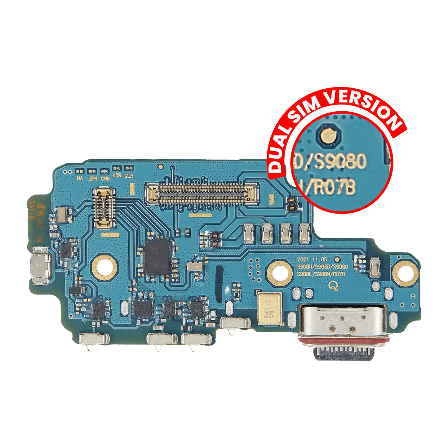 Charging Port Board With Sim Card Reader For Samsung Galaxy S22 Ultra 5G (S9080) (Dual Sim Version) (Premium)