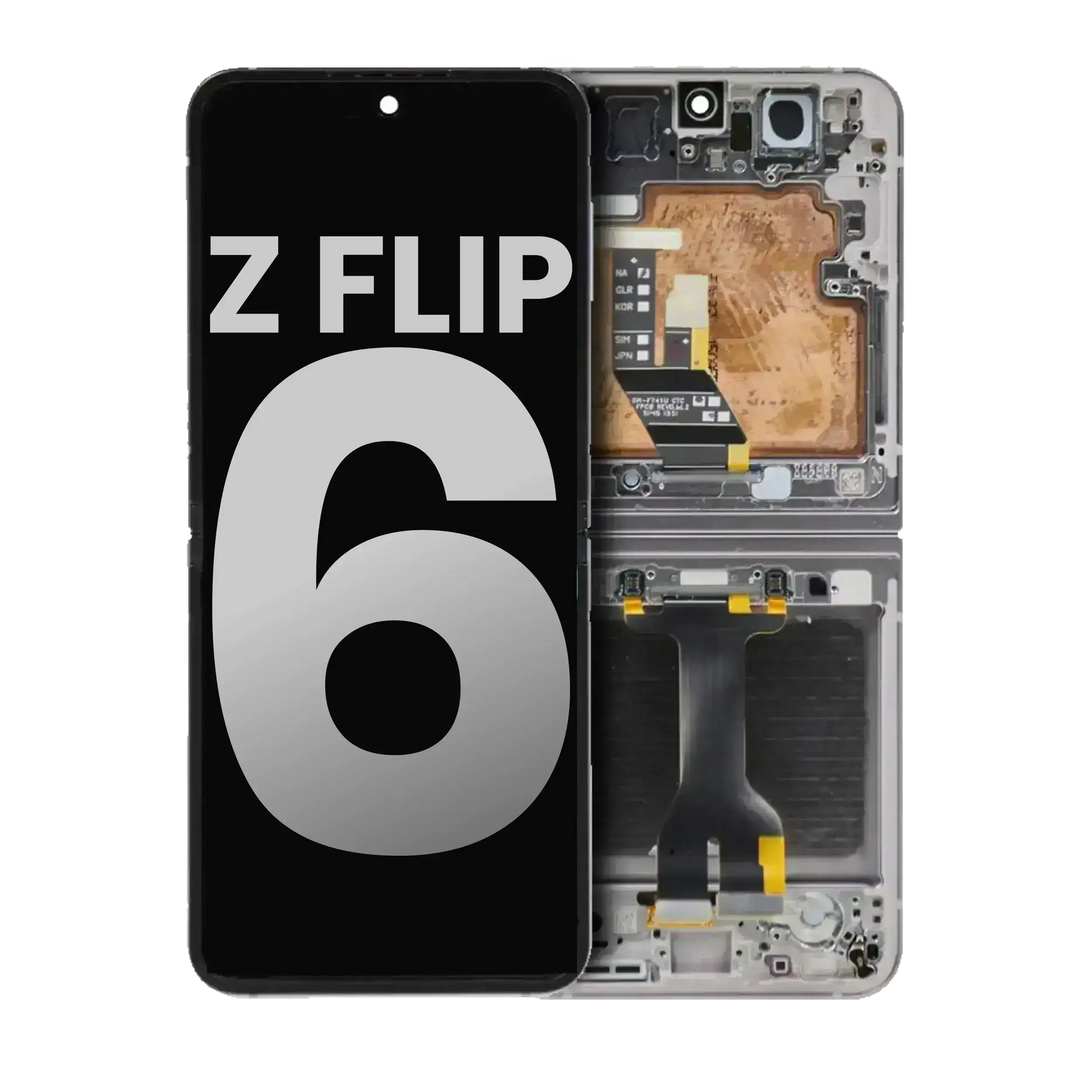 Inner OLED Assembly With Frame For Samsung Galaxy Z Flip 6 5G (US & International) (Used OEM Pull : Grade A) (Silver Shadow)