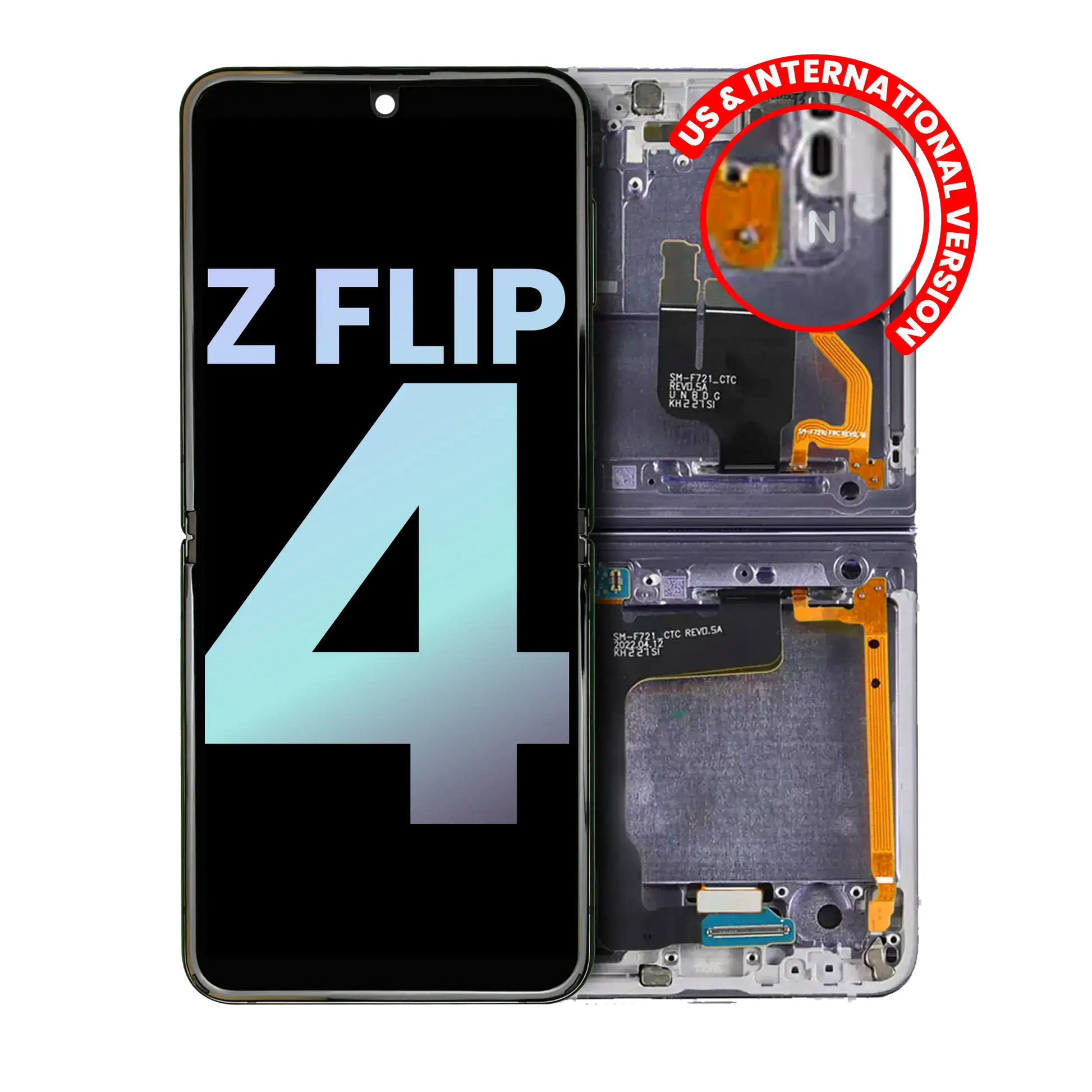 Buy Inner OLED Assembly With Frame For Samsung Galaxy Z Flip 4 5G (US & International) (Service Pack) (Bora Purple) - High Quality Replacement Part - View 1 | TechDrip Canada