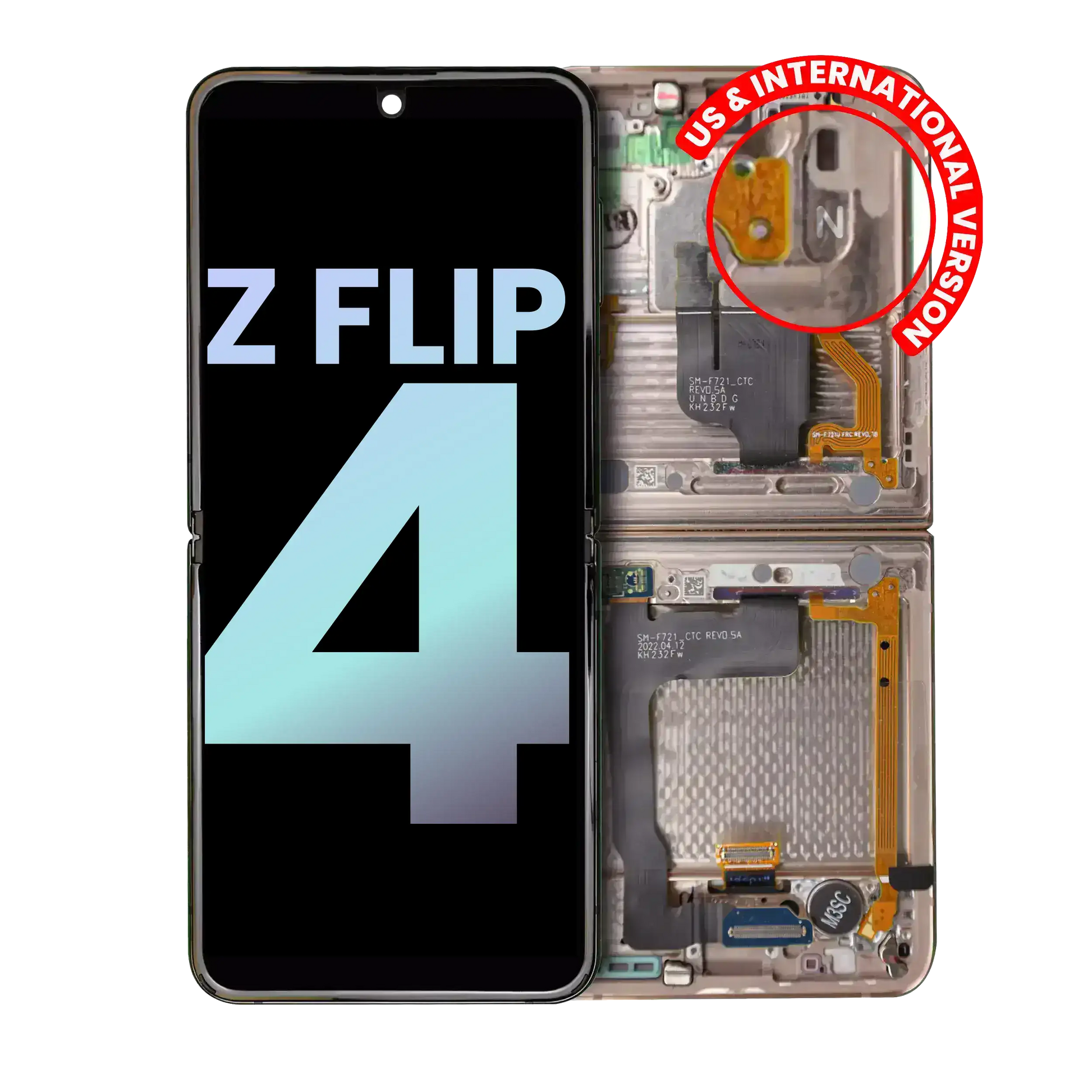 Buy Inner OLED Assembly With Frame For Samsung Galaxy Z Flip 4 5G (US & International) (Service Pack) (Pink Gold) - High Quality Replacement Part - View 1 | TechDrip Canada