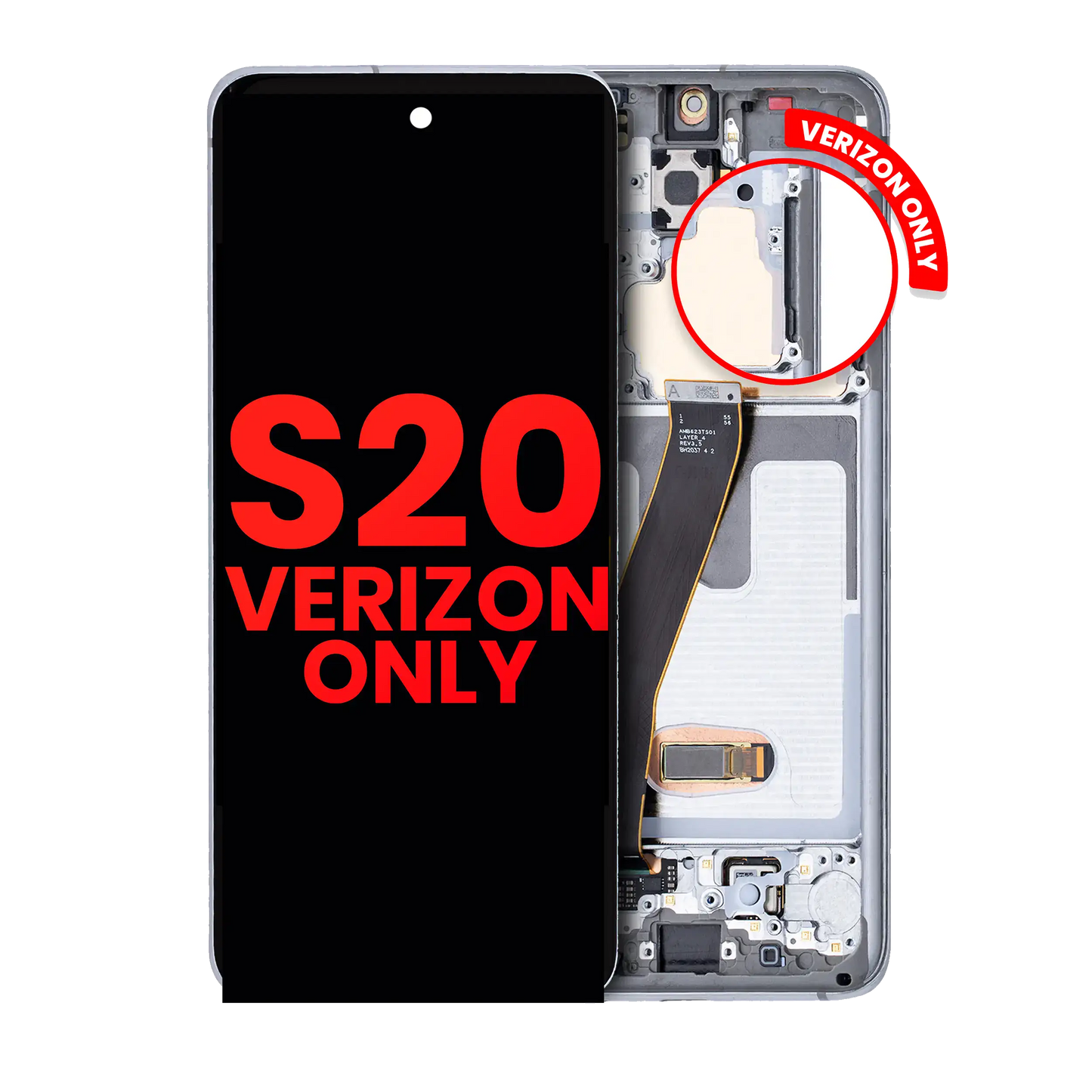 OLED Assembly With Frame For Samsung Galaxy S20 5G (Verizon 5G UW Frame Only) (Aftermarket Plus) (Cloud White)