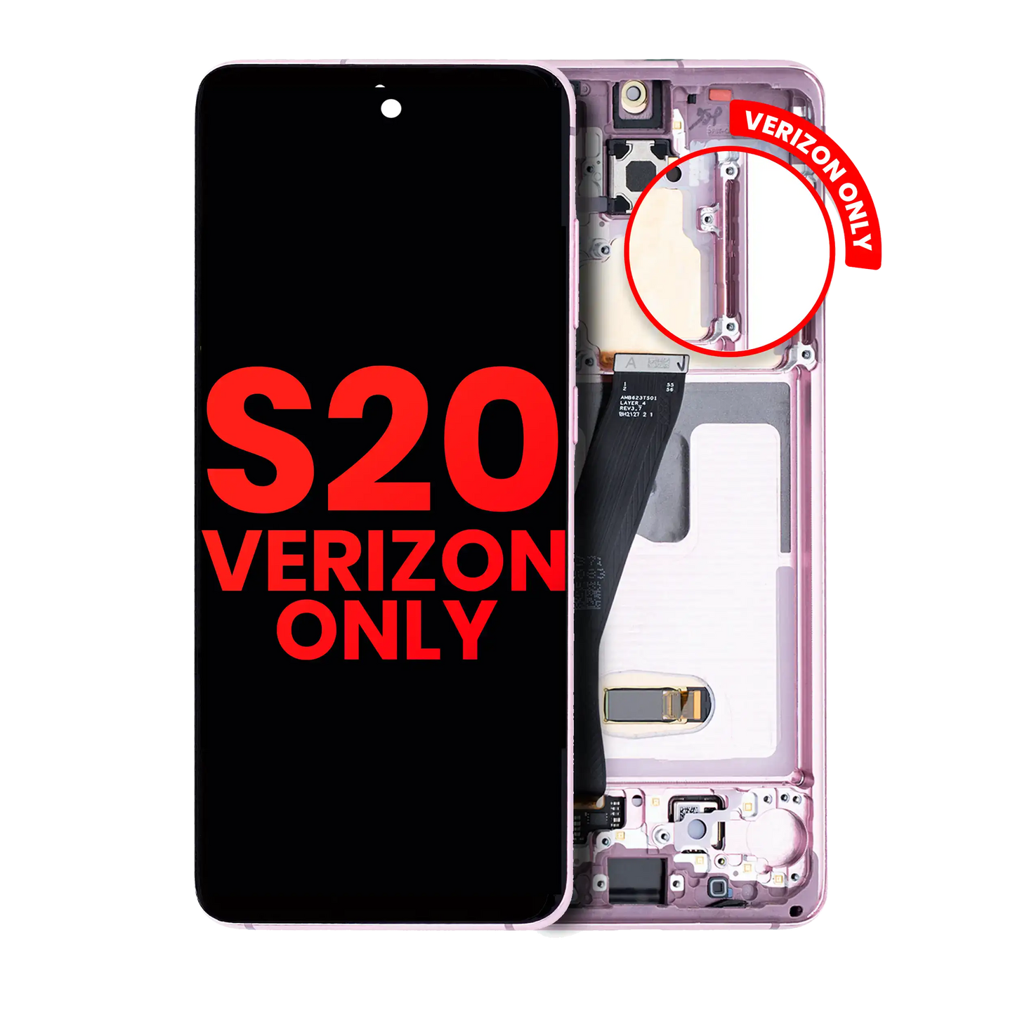 OLED Assembly With Frame For Samsung Galaxy S20 5G (Verizon 5G UW Frame Only) (Aftermarket Plus) (Cloud Pink)