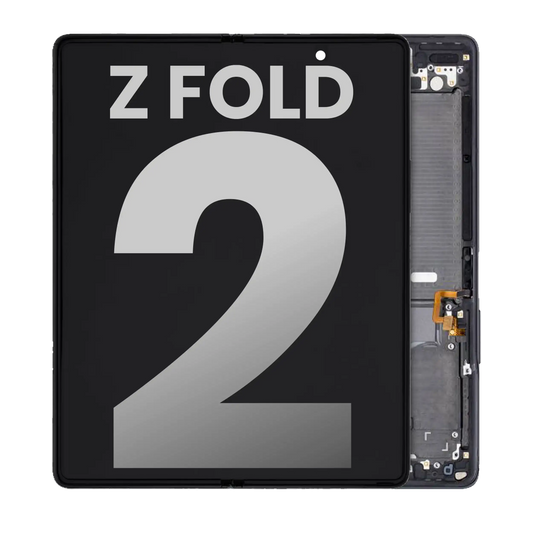 Inner OLED Assembly With Frame For Samsung Galaxy Z Fold 2 5G (Used OEM Pull: Grade B/C) (US & International) (Mystic Black) - Top view high resolution