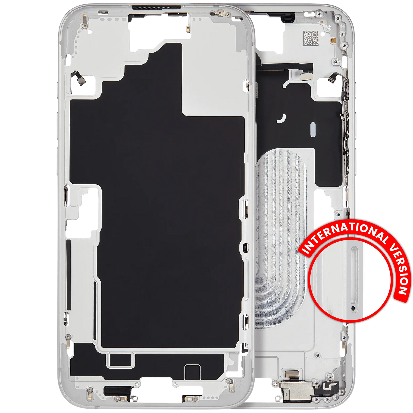 Mid-Frame Housing W/ Small Parts For iPhone 16 Plus (EU / Global Version) (Used OEM Pull: Grade A) (White)